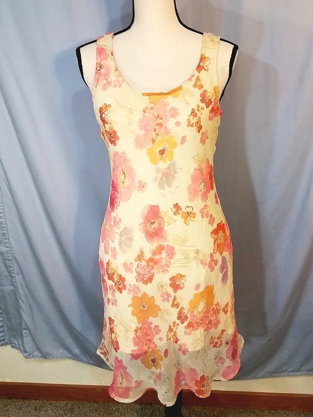 G-Dresses; Yellow with orange floral pattern